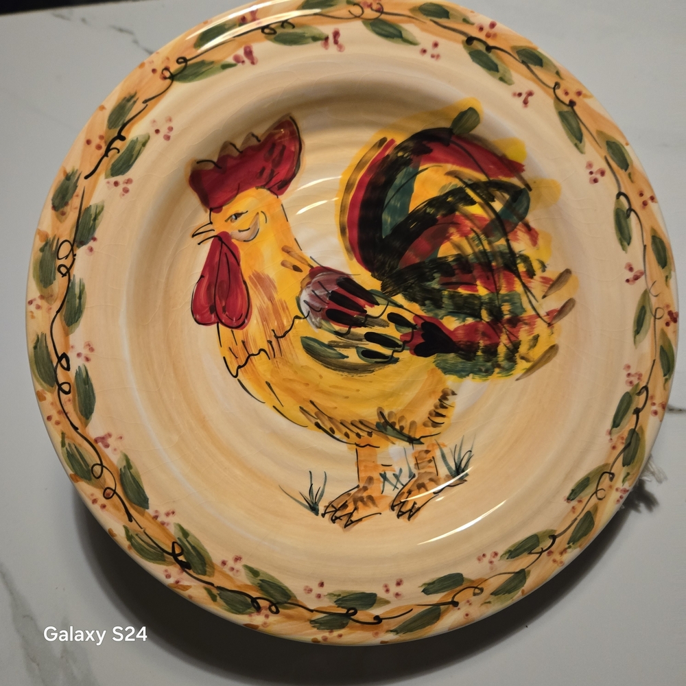 Source Unknown Multicolor Rooster Dinner Plate